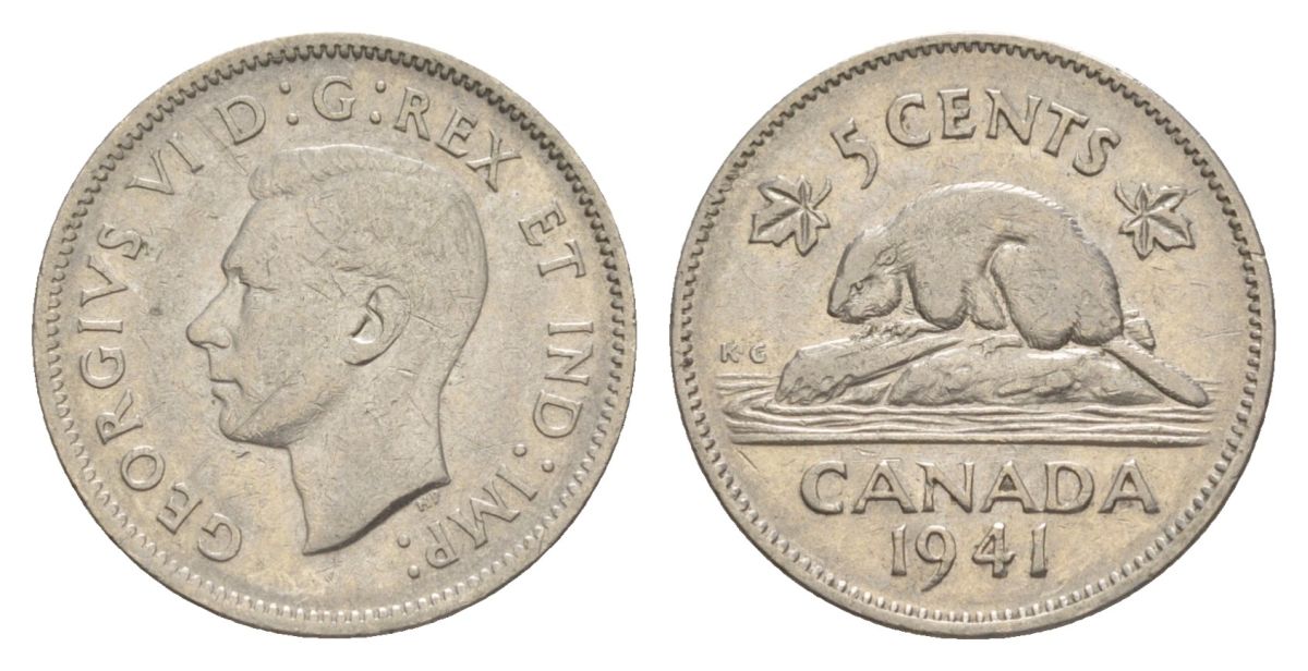 Канада 5 центов 1941 Георг VI (1936-1952), бобр KM 33 никель 4630-645