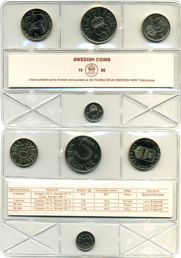 ШВЕЦИЯ НАБОР ИЗ 4 МОНЕТ 1989 04-062-287