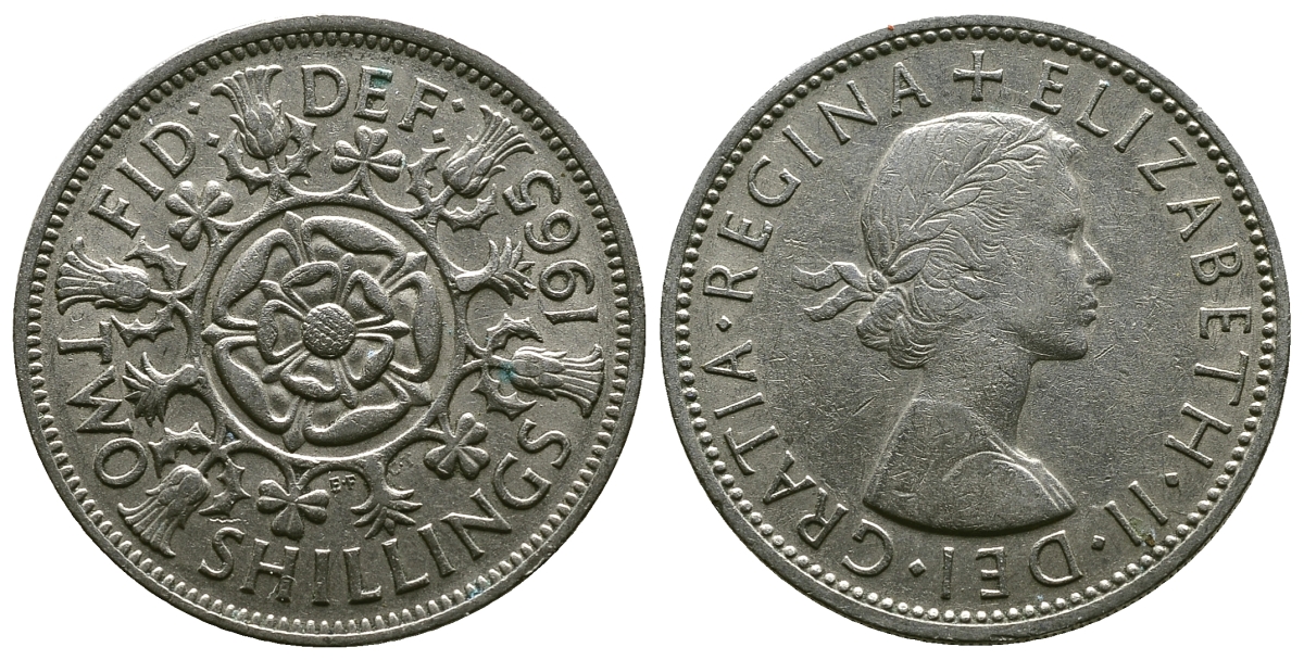 Великобритания 2 шиллинга (флорин) 1965 Елизавета II (1952-2022) KM 906, Spink 4146 медно-никель 4382-545
