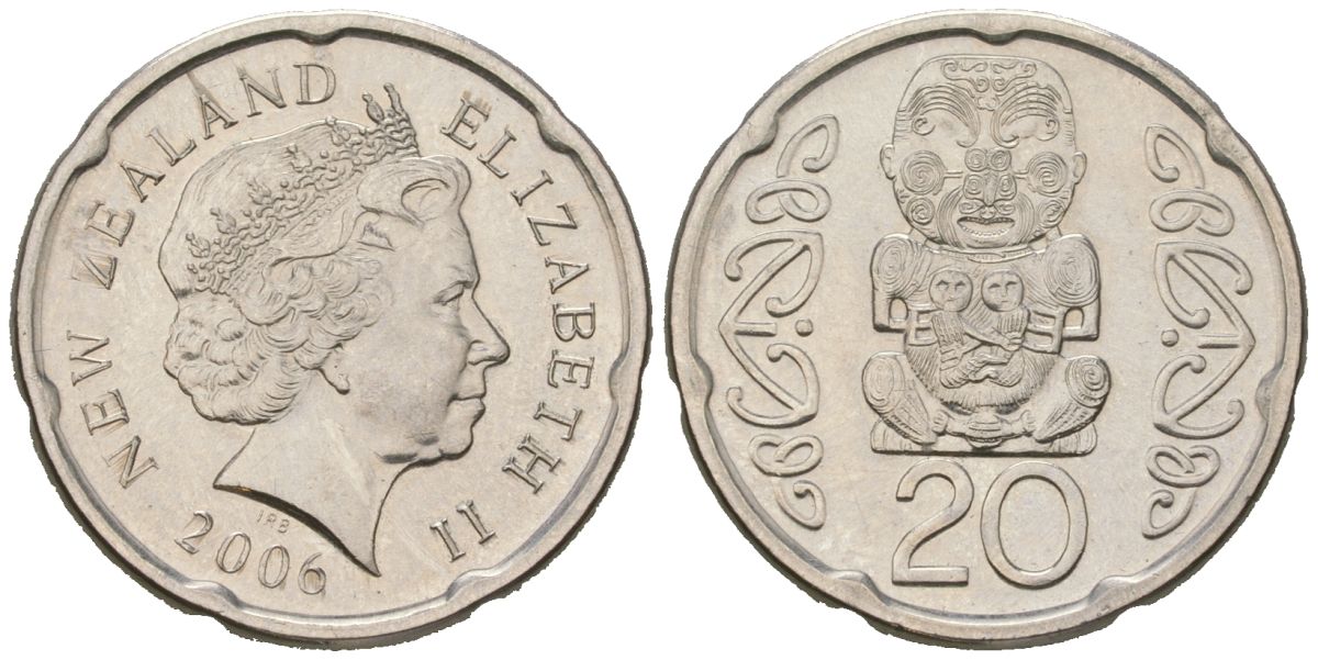 Новая Зеландия 20 центов 2006 Елизавета II (1952-2022), идол Пукаки KM 118a сталь плакированная никелем UNC 4621-164