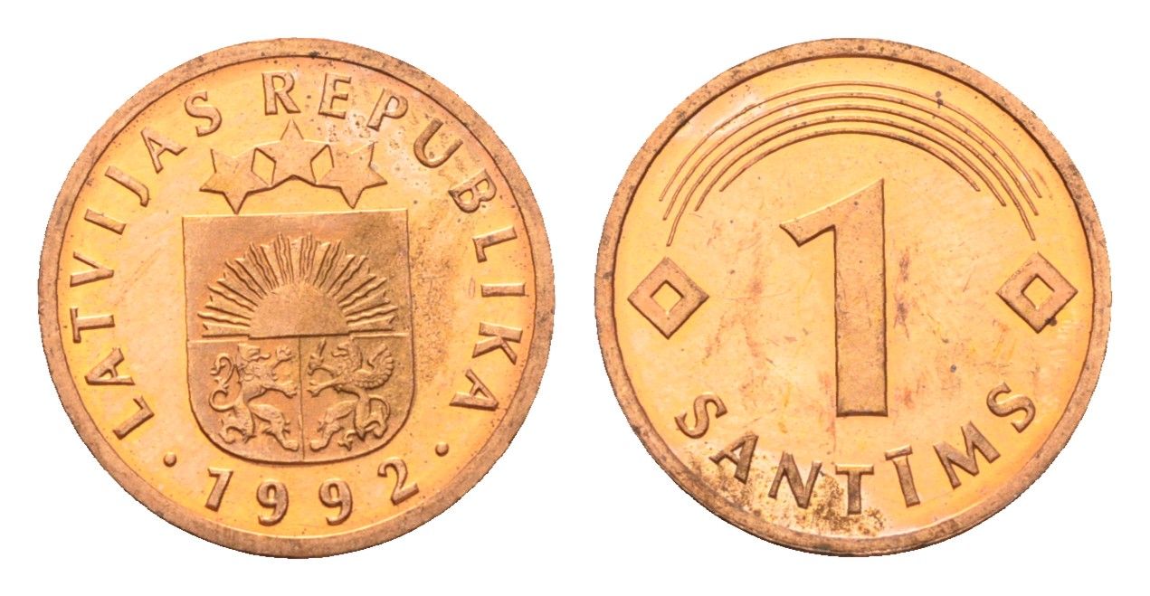 Латвия 1 сантим 1992 KM 15 сталь плакированная медью UNC 4689-815