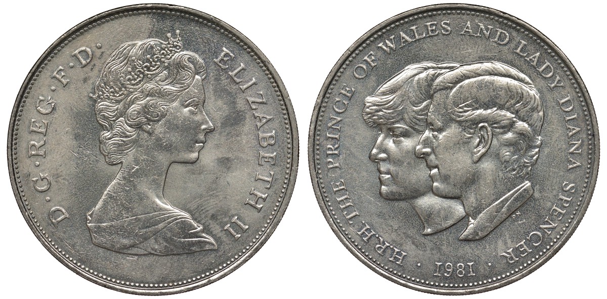Великобритания 25 пенсов 1981 Королевская свадьба принца Чарльза и леди Дианы, Елизавета II (1952-2022) KM 925, Spink 4229 медно-никель UNC 00-00