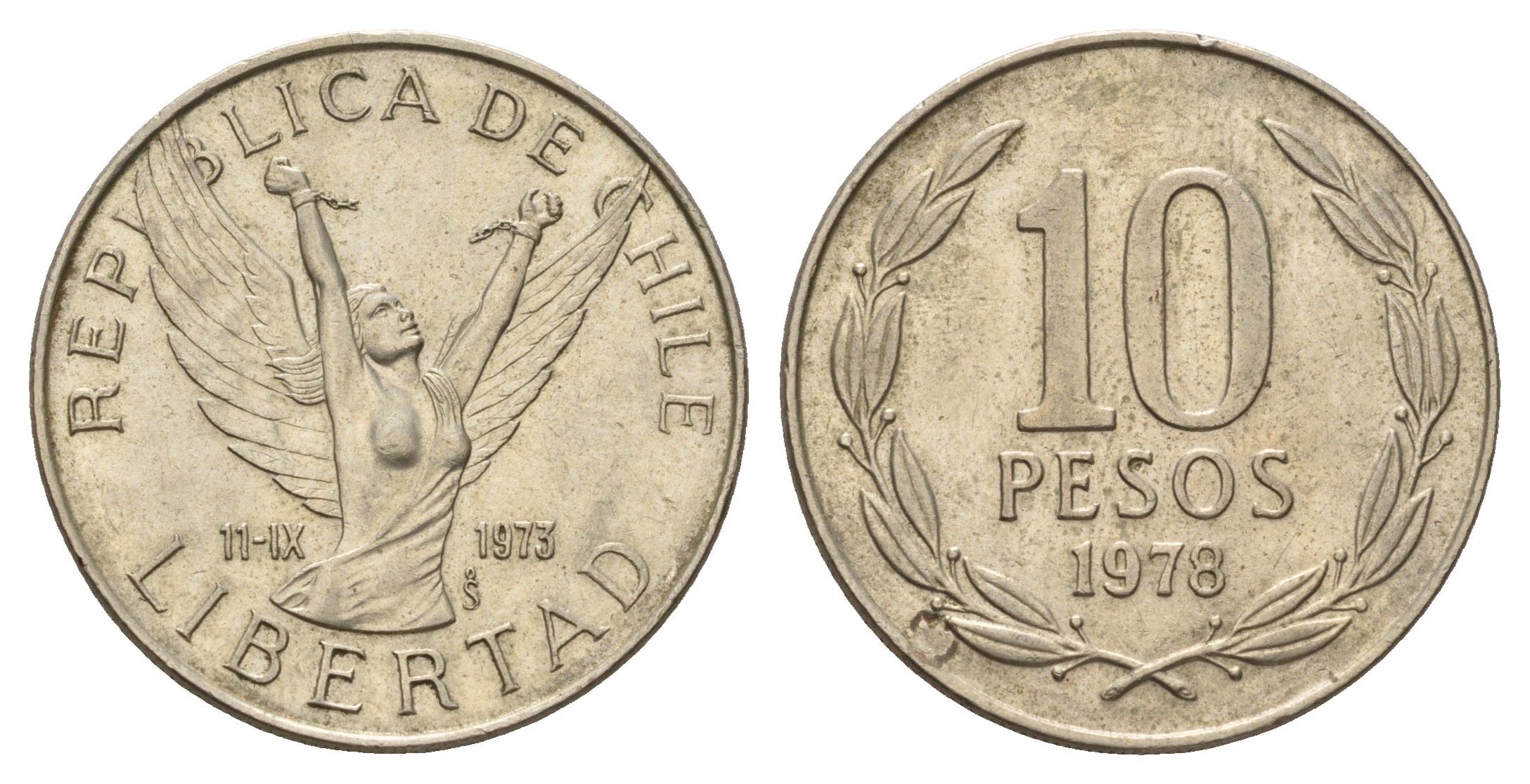 Чили 10 песо 1978 KM 210 медно-никель 4141-121