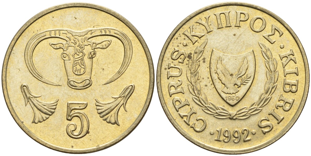 Кипр 5 центов 1992 KM 55.3 никель латунь 4141-1022
