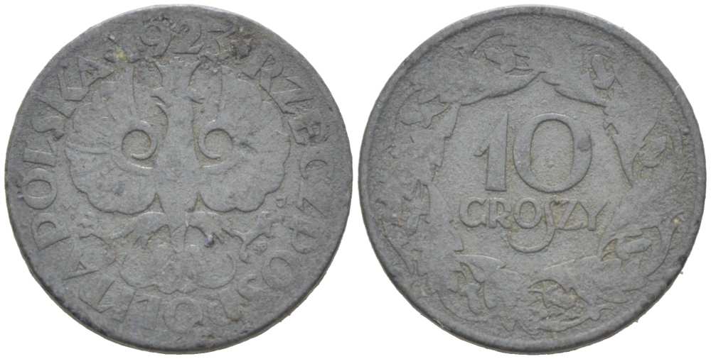 ПОЛЬША 10 ГРОШЕЙ 1923 w, ВТОРАЯ МИРОВАЯ ВОЙНА, НЕМЕЦКАЯ ОККУПАЦИЯ KM 36 цинк 218-1147