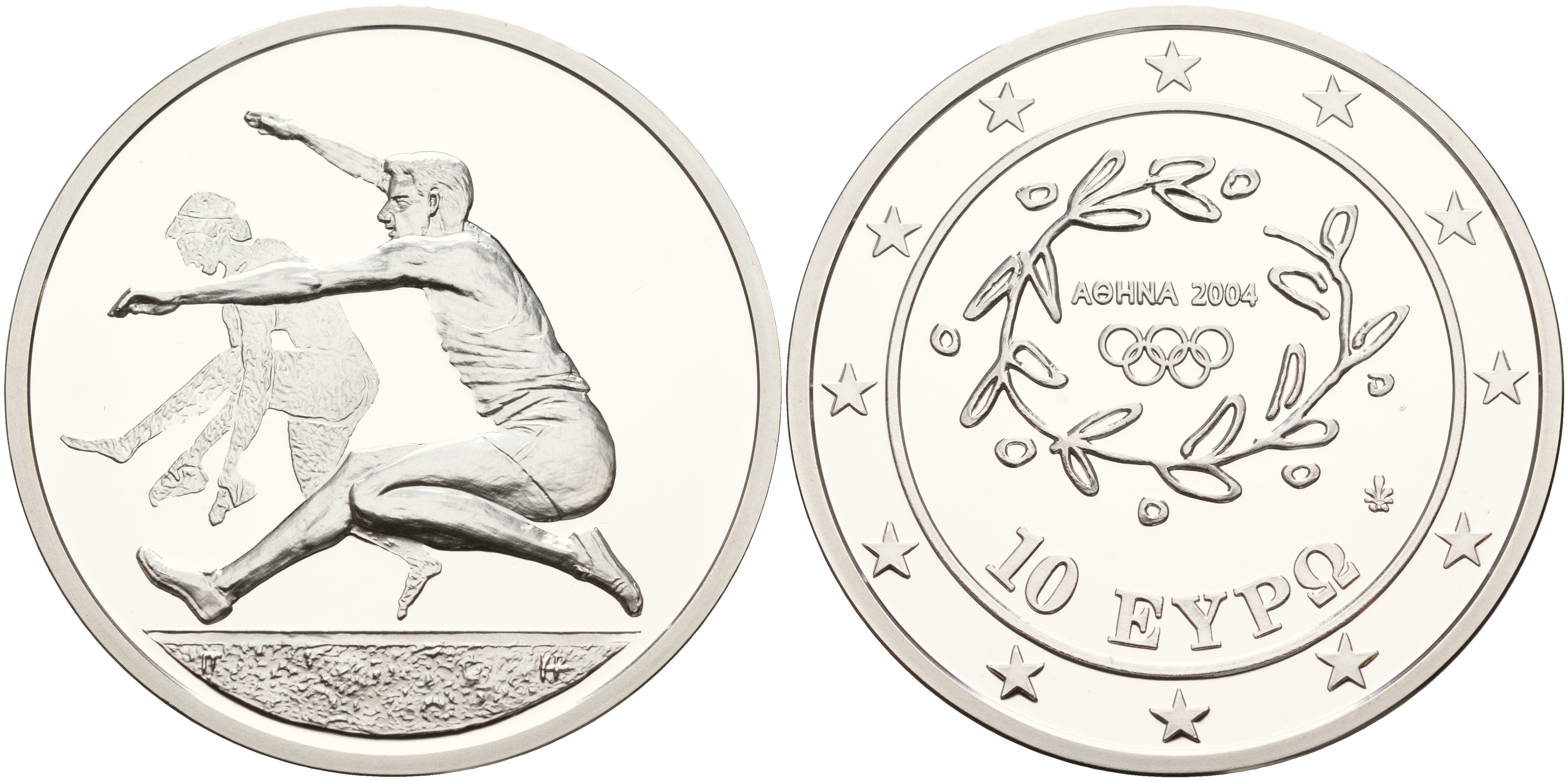Греция 10 евро 2003 XXVIII летние Олимпийские игры 2004 года в Афинах, прыжки в длину KM 194 серебро PROOF 1066-3-15