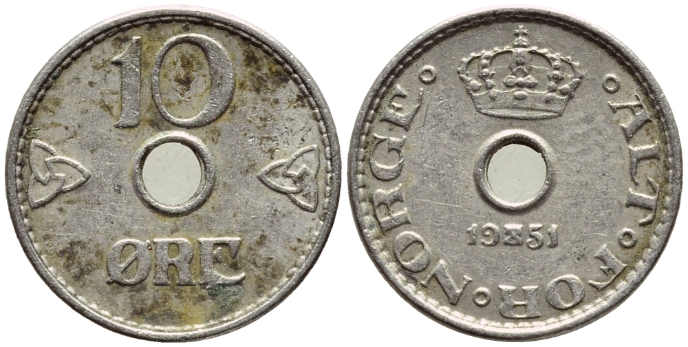 НОРВЕГИЯ 10 ЭРЕ 1951 ХАКОН VII (1905-1957) KM 383 медно-никель 4396-413