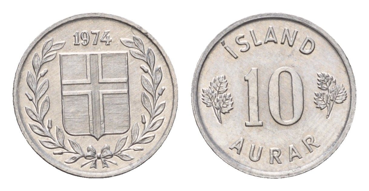 Исландия 10 эйре 1974 KM 10a алюминий UNC 4685-549