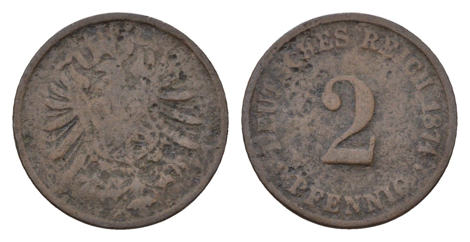 Германия 2 пфеннига 1874 Вильгельм I (1861-1888) KM 2, J. 2 медь 4611-1032