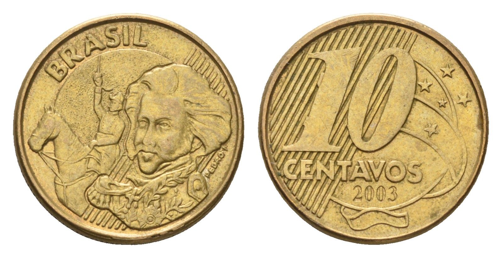 Бразилия 10 сентаво 2003 KM 649 сталь плакированная латунью 4686-731