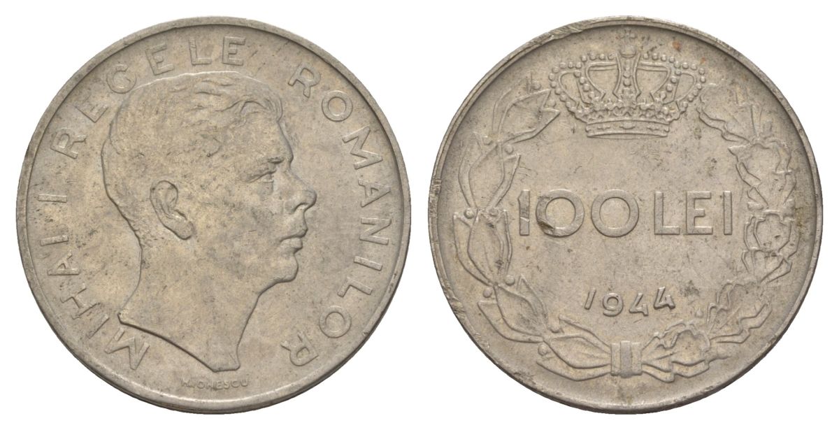 Румыния 100 леев 1944 KM 64 сталь плакированная никелем aUNC 4635-237