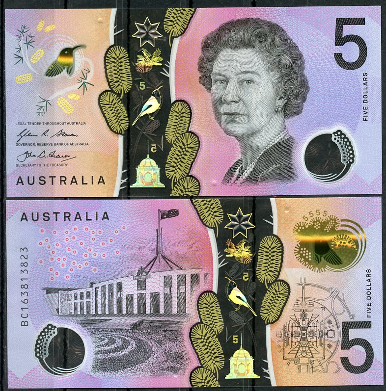 Австралия 5 долларов 2016 Елизавета II (1952-2022), здание парламента, Канберра Pick 62  пластик  UNC (пресс) 449-85-1