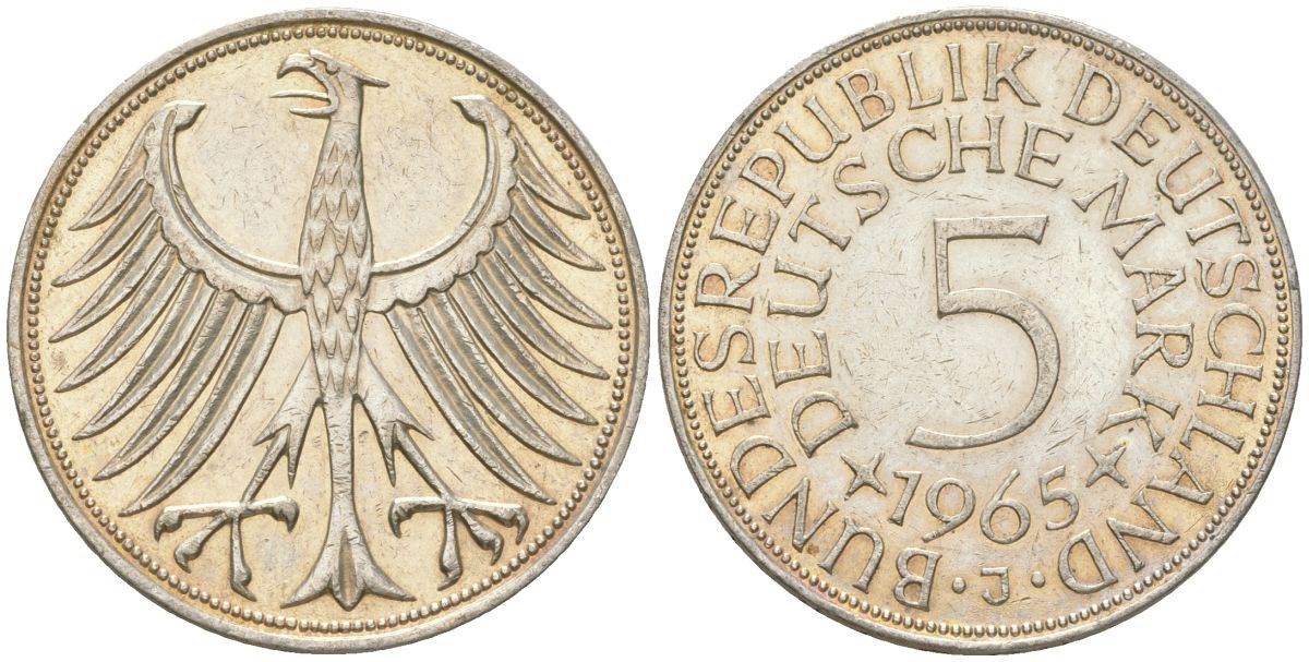 ФРГ 5 марок 1965 J KM 112 серебро 117-723