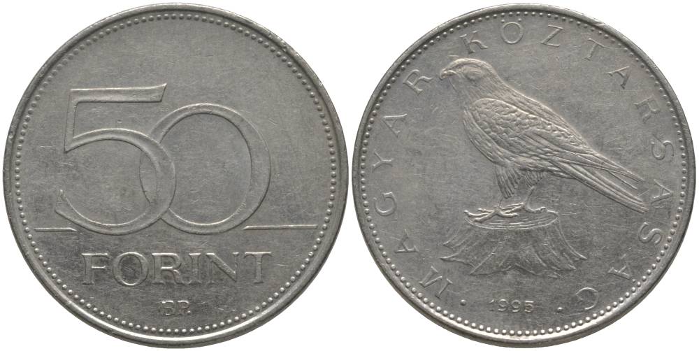 ВЕНГРИЯ 50 ФОРИНТОВ 1995 ПТИЧКА KM 697 латунь плакированная медно-никелем 181-753