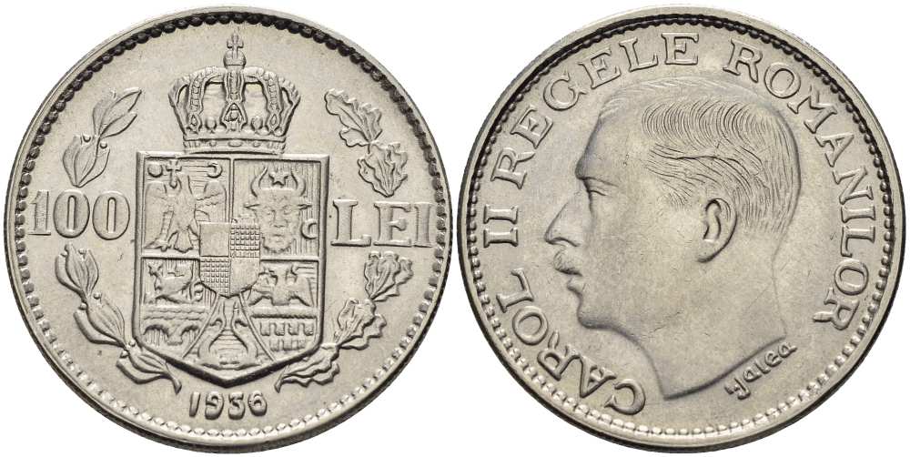 Румыния 100 леев 1936 Кароль II (1930-1940) KM 54 никель 00-00