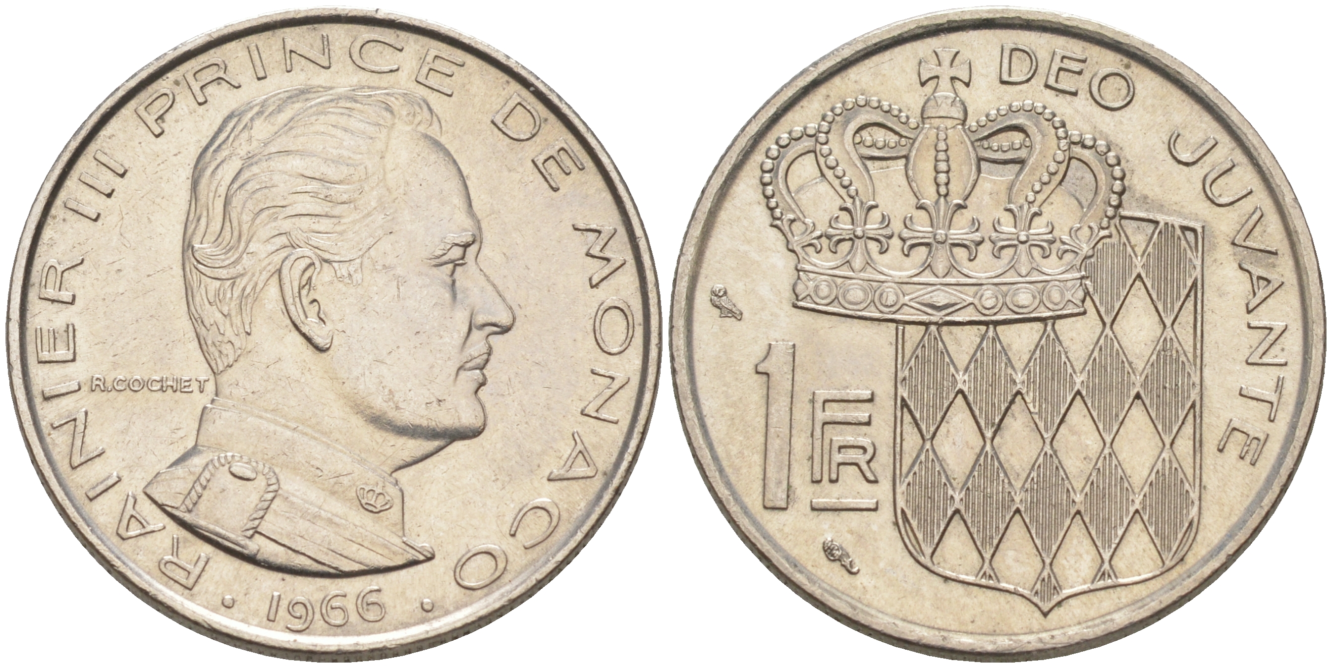 Монако 1 франк 1966 Ренье III (1949-2005) KM 140 никель 190-531