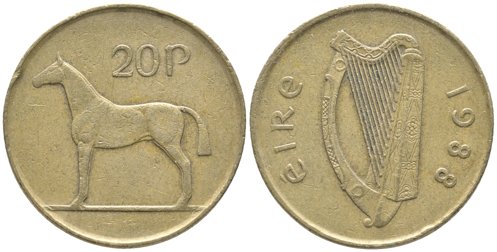ИРЛАНДИЯ 20 ПЕНСОВ 1988 ЛОШАДЬ KM 25 никель бронза 46-1837