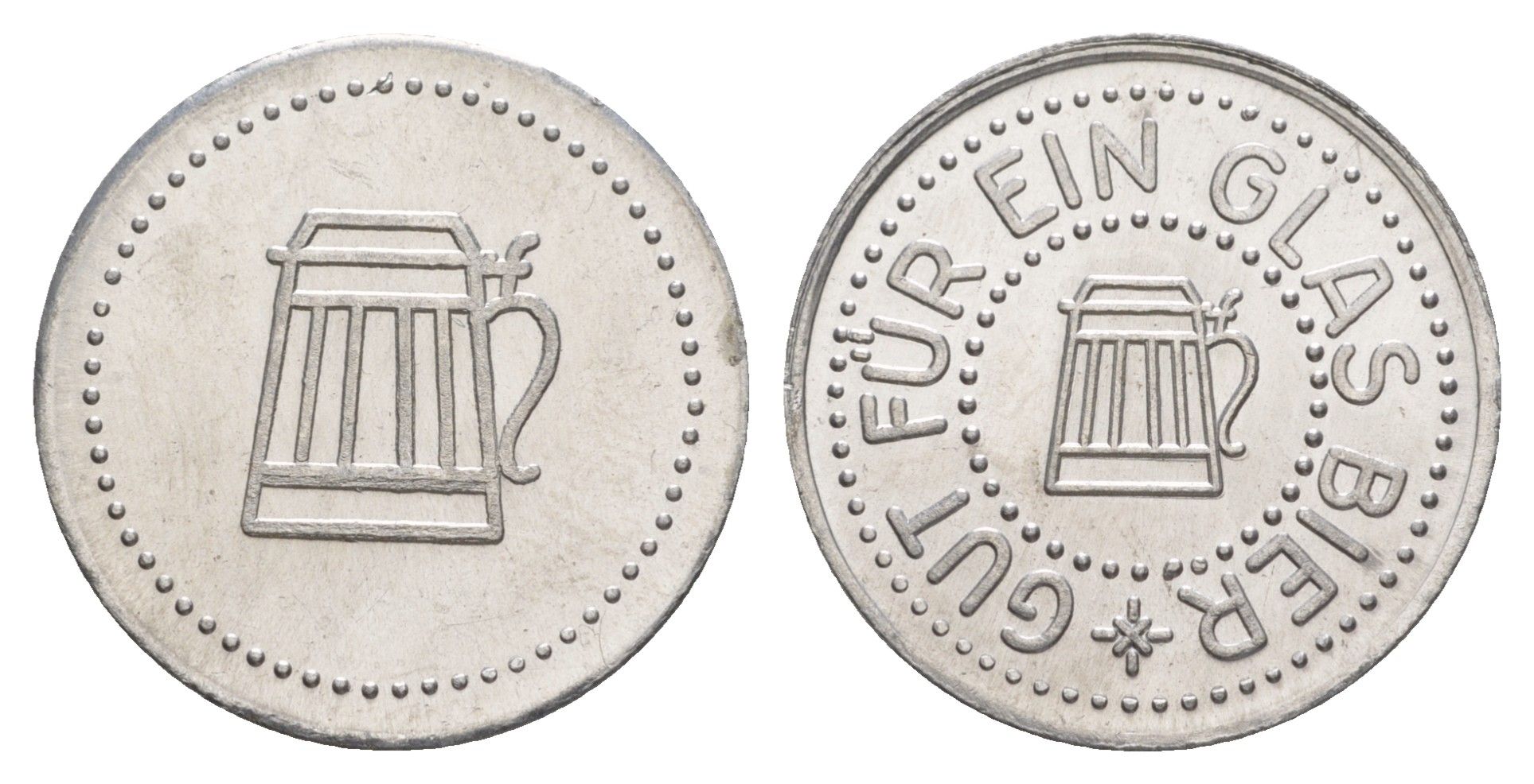 Германия жетон в 1 "стакан пива" ND диаметр 24 мм, вес 1,1 гр алюминий UNC 4638-846