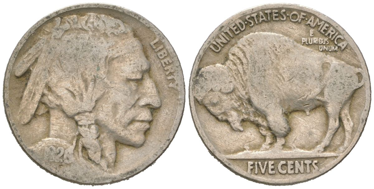 США 5 центов 1926 индеец, бизон KM 134 медно-никель 4614-1111