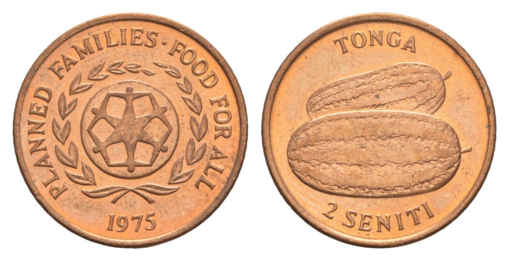 Тонга 2 сенити 1975 ФАО - Планирование семьи KM 43 бронза UNC 4655-843