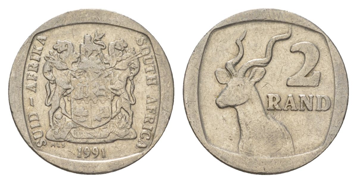 ЮАР 2 ранда 1991 KM 139 медь плакированная никелем 4626-1134