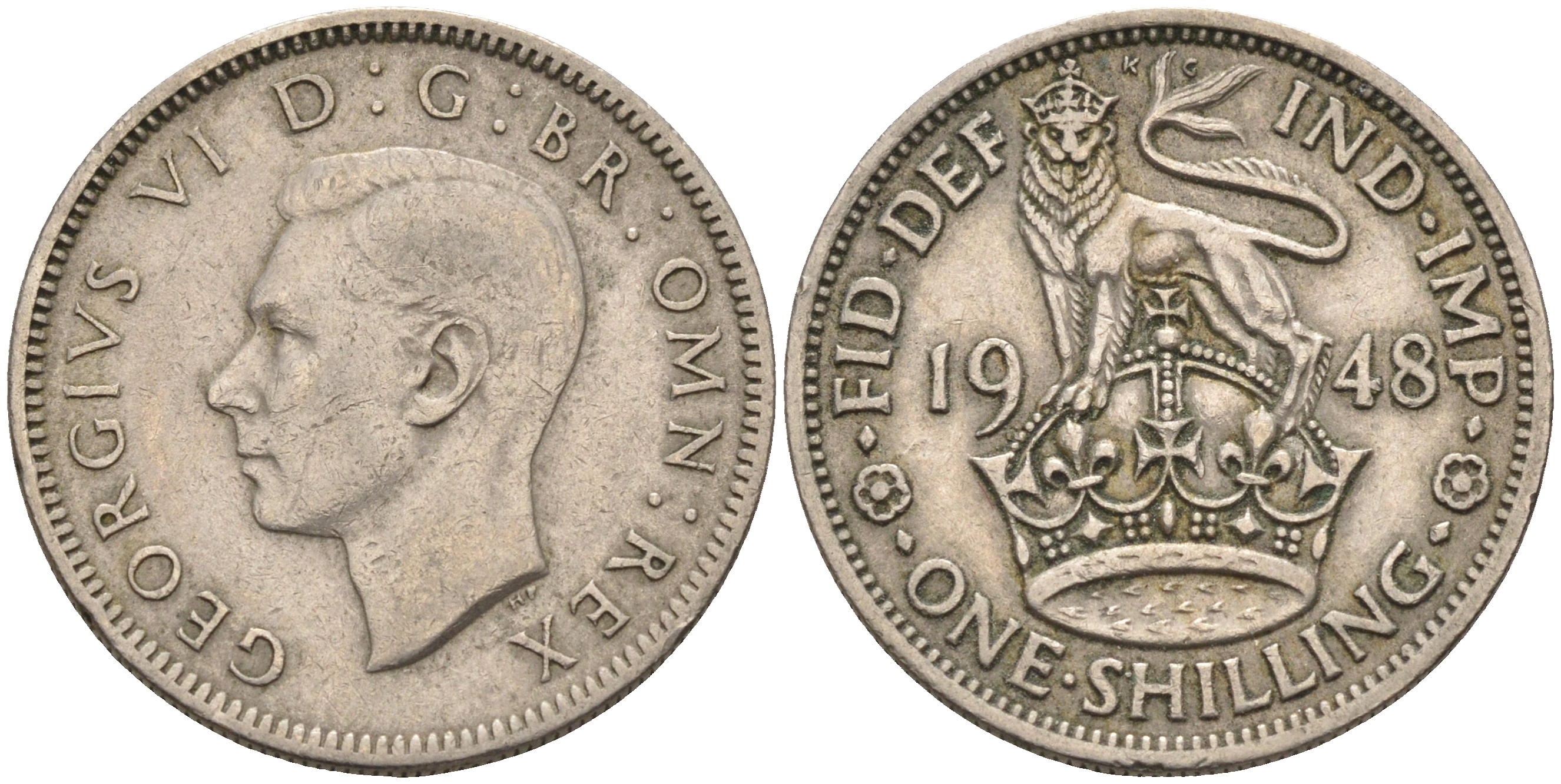 Великобритания 1 шиллинг 1948 Георг VI (1936-1952), Английский герб KM 863, Spink 4103 медно-никель    4595-914