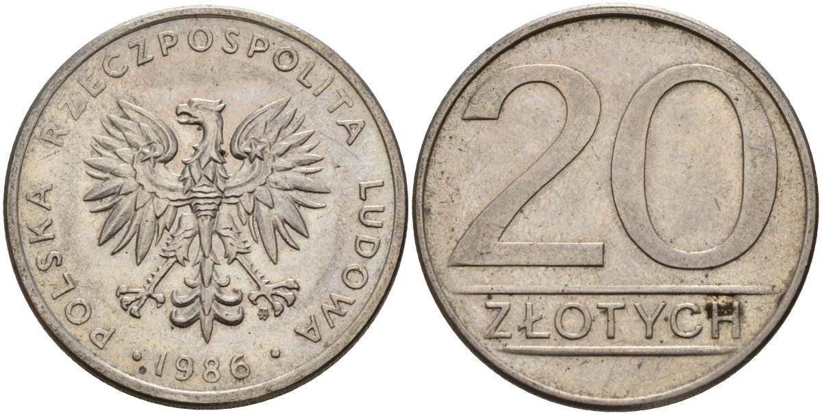 Польша 20 злотых 1986 MW Y 153.1 медно-никель 4187-647