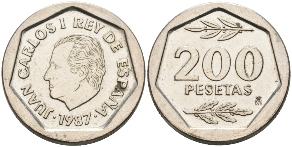 Испания 200 песет 1987 Хуан Карлос I KM 829 медно-никель 3856-524