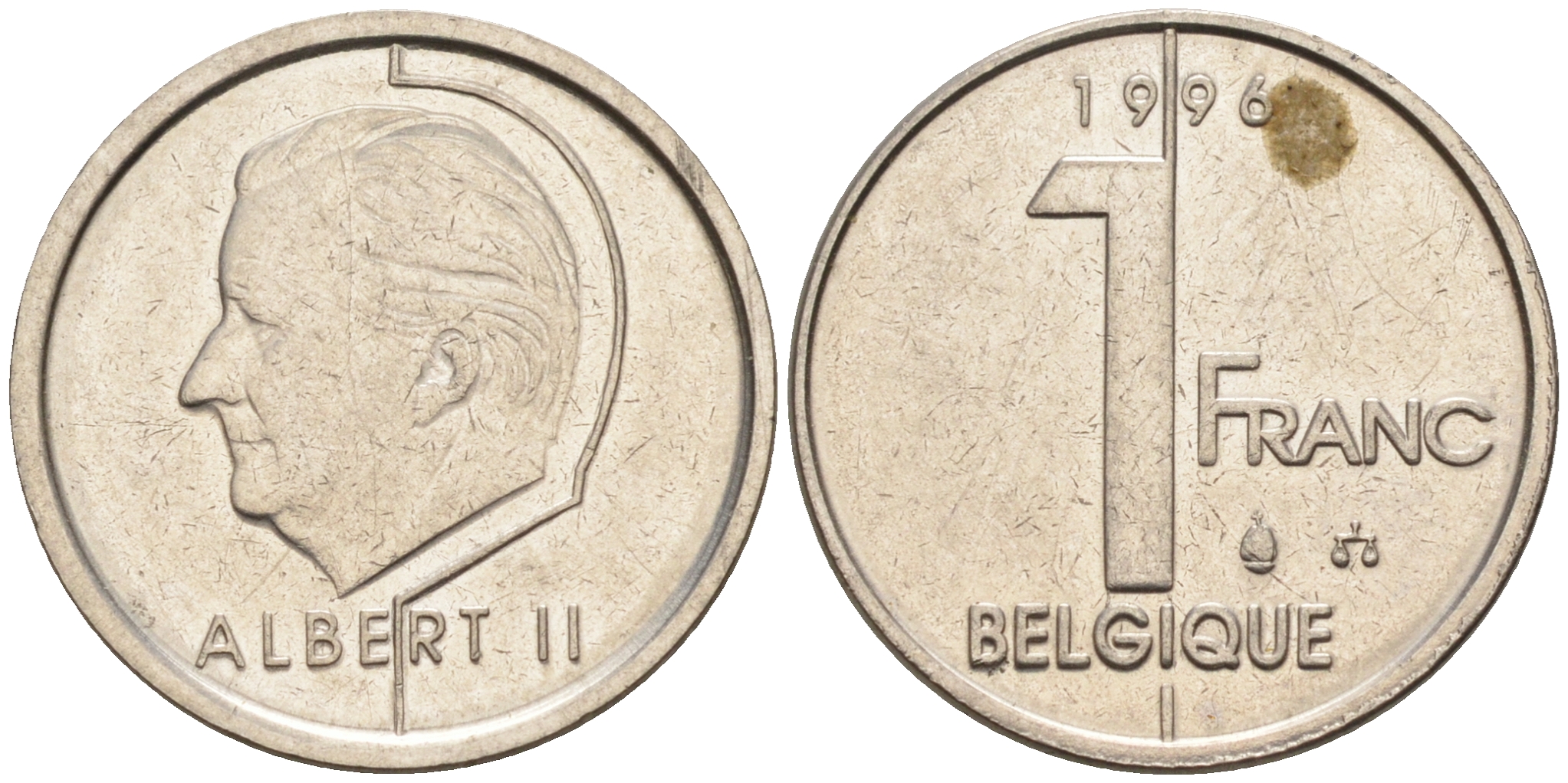 Бельгия 1 франк 1996 BELGIQUE KM 187 железо плакированное никелем 4594-567