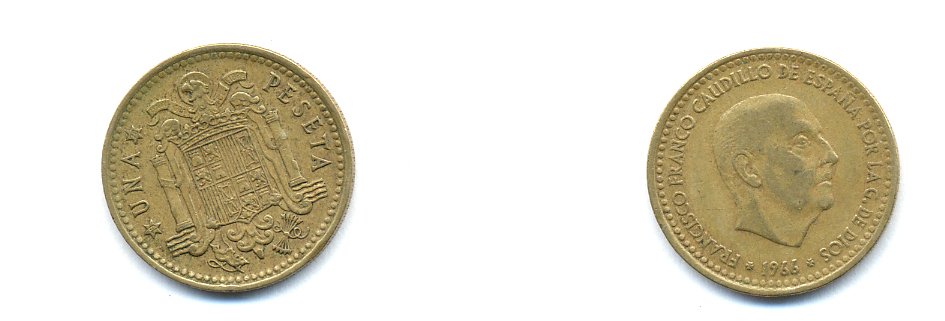 ИСПАНИЯ 1 ПЕСЕТА 1966 (70) ХУАН КАРЛОС I (1975-) KM 796 алюминиевая бронза 54-567