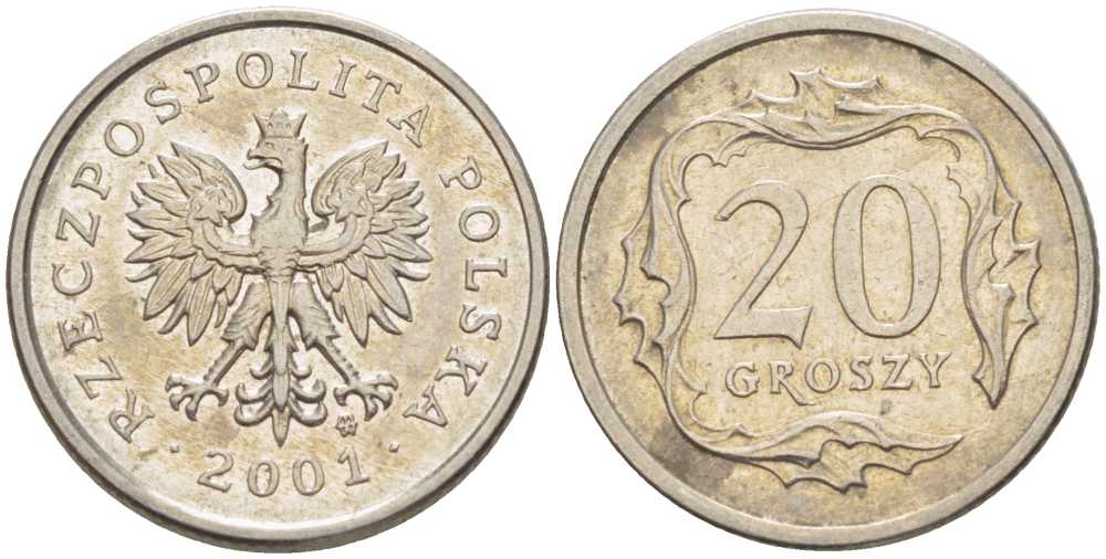 Польша 20 грошей 2001 MW KM 280 медно-никель 201-517