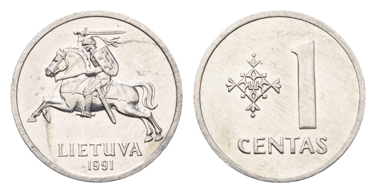 Литва 1 цент (сент) 1991 год-тип KM 85 алюминий UNC 4689-1025