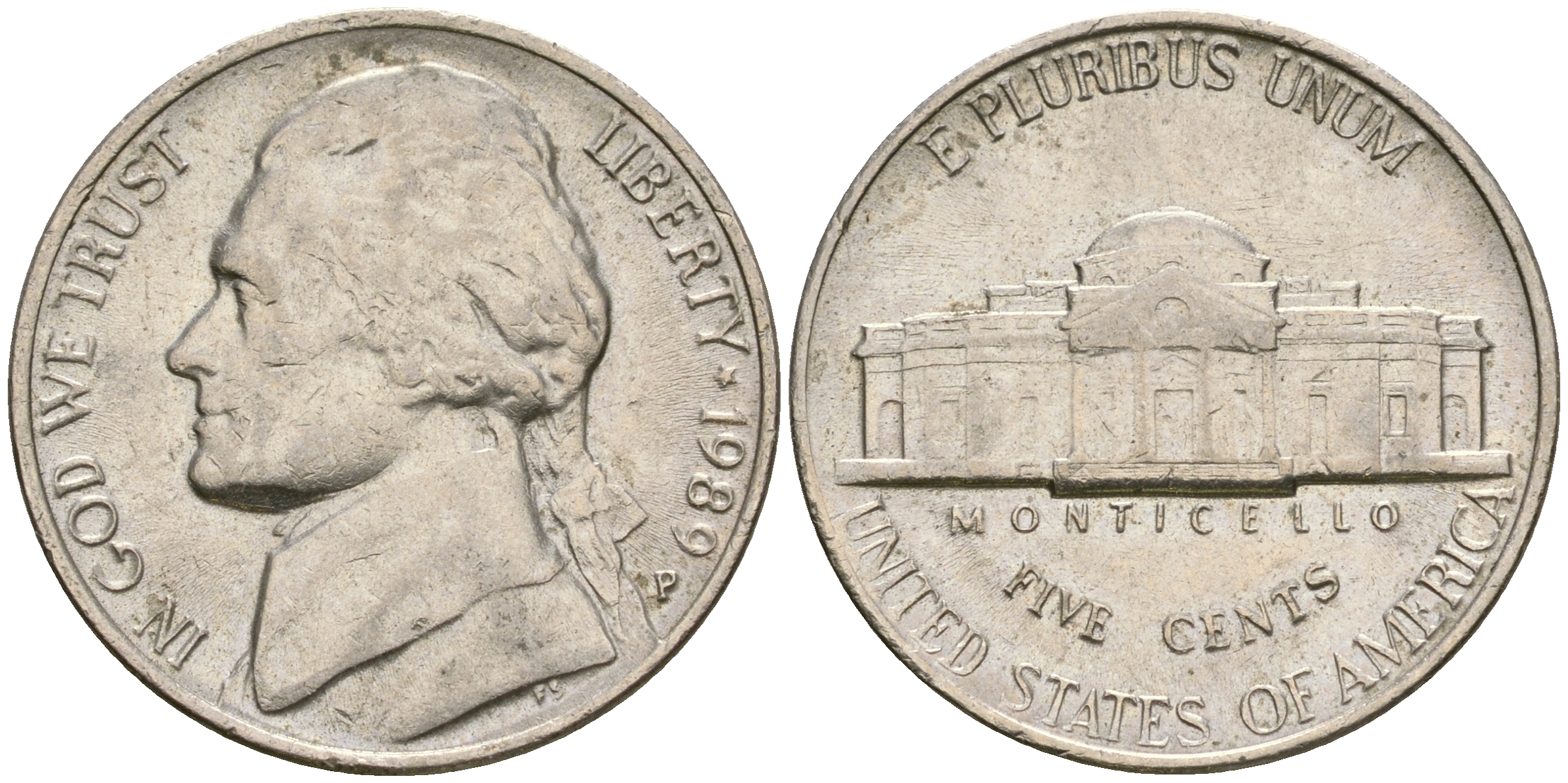 США 5 центов 1989 Р, Томас Джефферсон KM А192 медно-никель    4364-3541