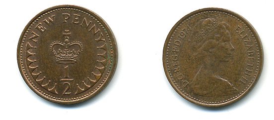 Великобритания 1/2 пенни 1974 Елизавета II (1952-2022) KM 914, Spink 4239 бронза 4110-1669