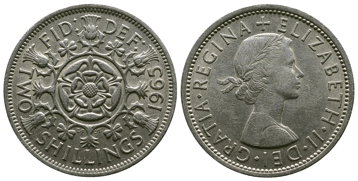 Великобритания 2 шиллинга (флорин) 1965 Елизавета II (1952-2022) KM 906, Spink 4146 медно-никель 4382-525