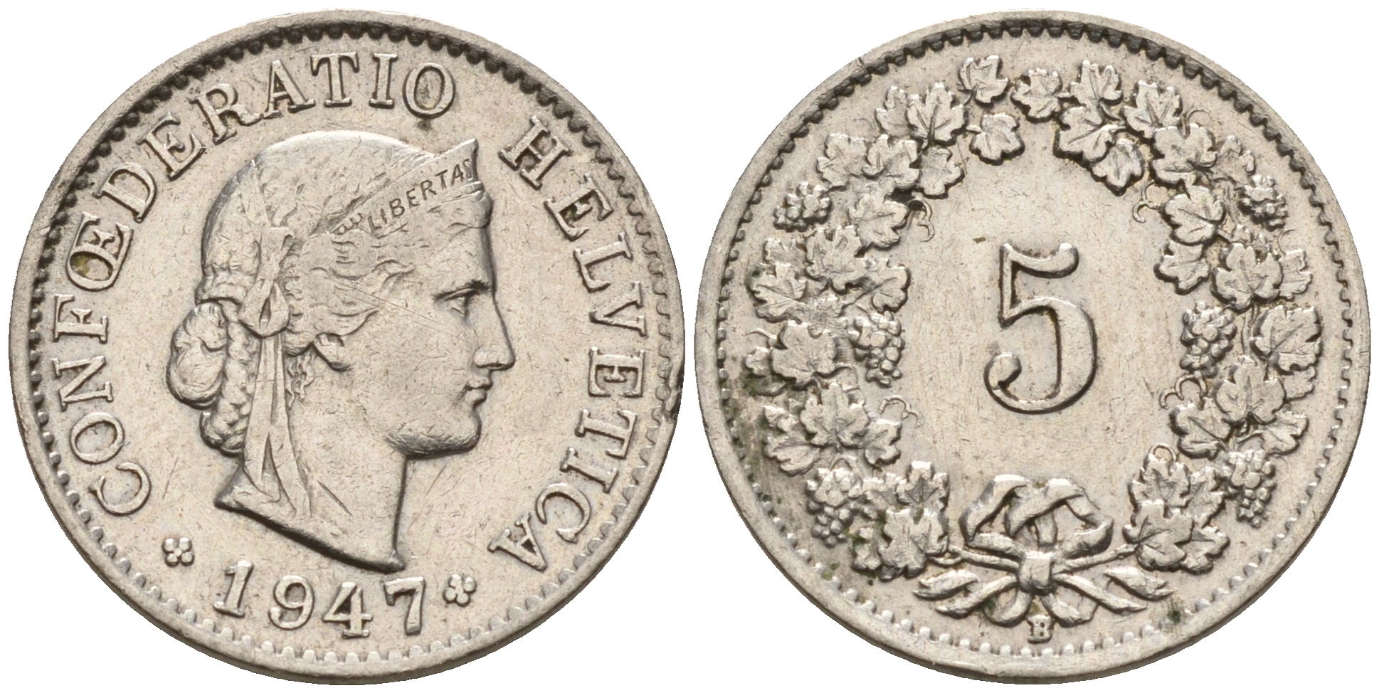 Швейцария 5 раппенов 1947 B KM 26  медно-никель    4564-715