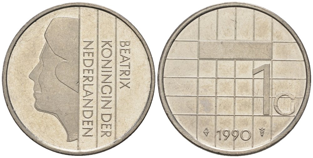 Нидерланды 1 гульден 1990 Беатрикс (1980-2013) KM 205 никель UNC 4579-453