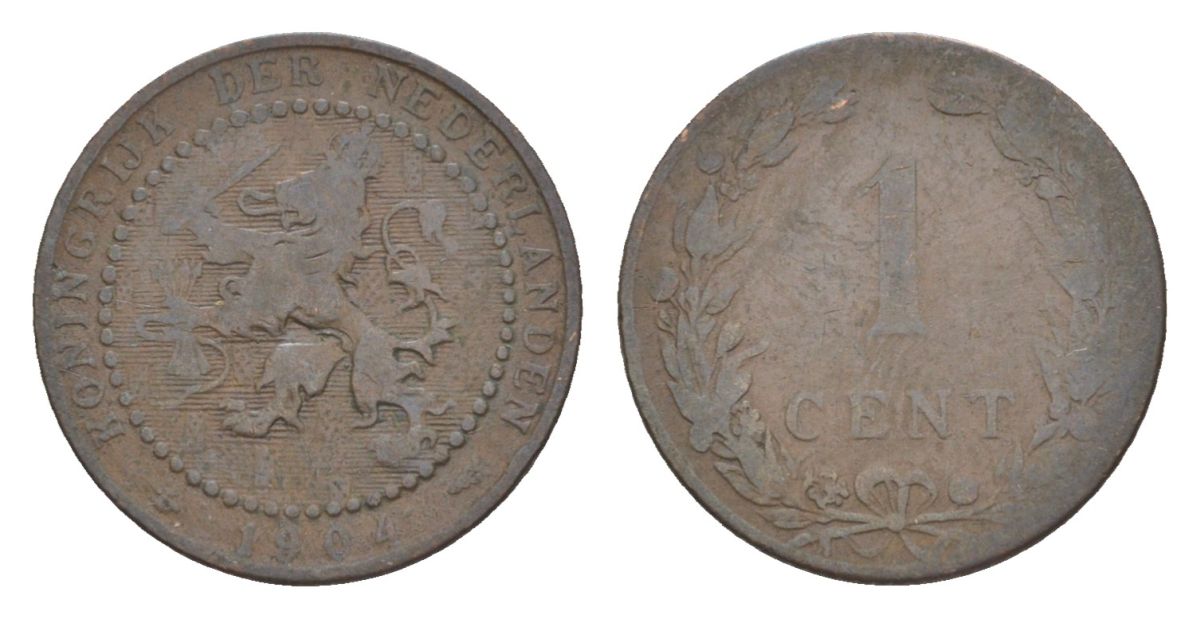 Нидерланды 1 цент 1904 Вильгельмина (1890-1948) KM 132 бронза 73-223
