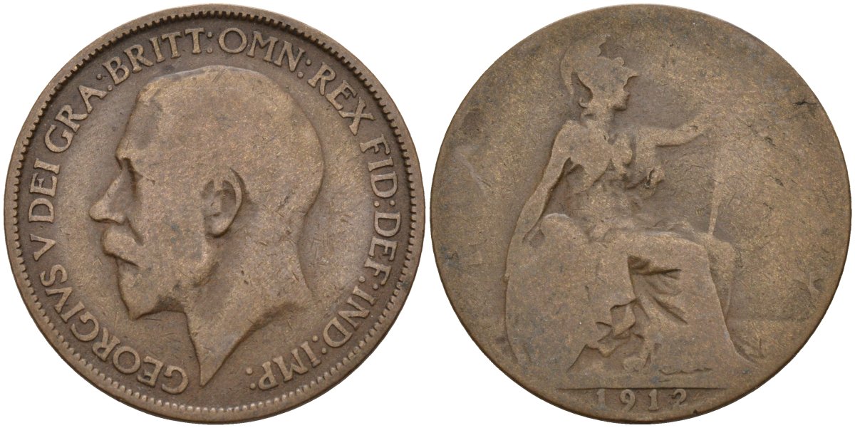 Великобритания 1/2 пенни 1913 Георг V (1910-1936) KM 809, Spink 4056 бронза 4143-645