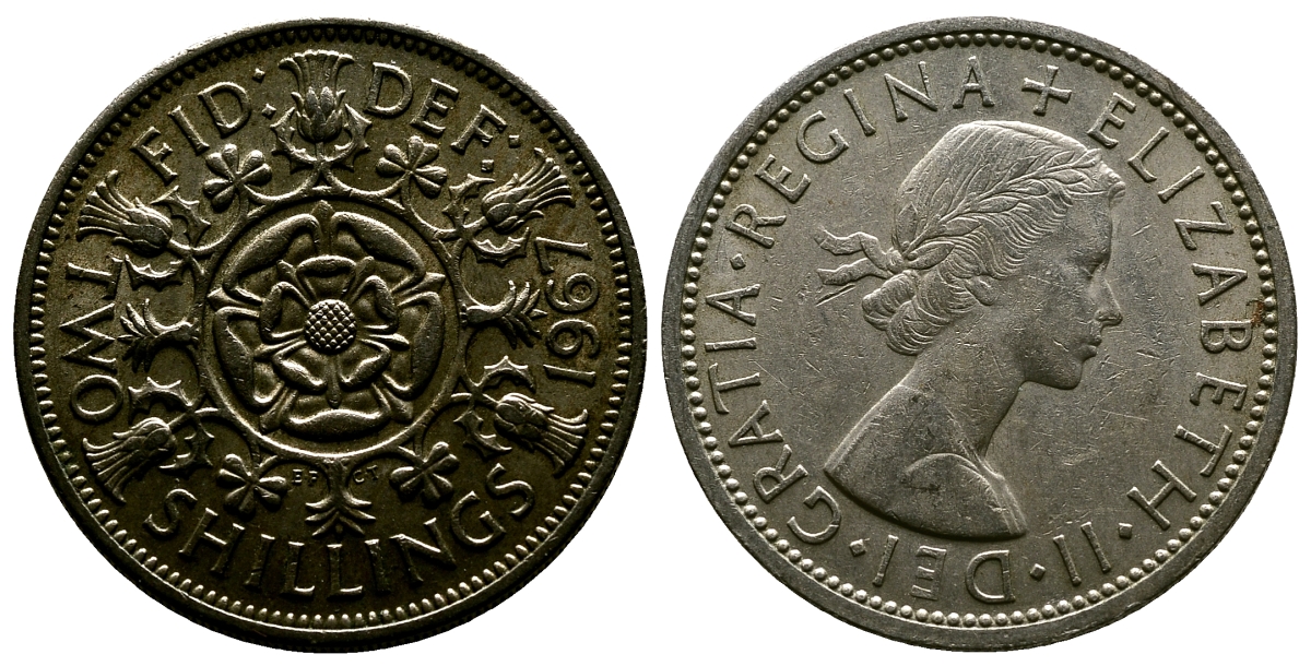 Великобритания 2 шиллинга (флорин) 1967 Елизавета II (1952-2022) KM 906, Spink 4146 медно-никель 4382-824