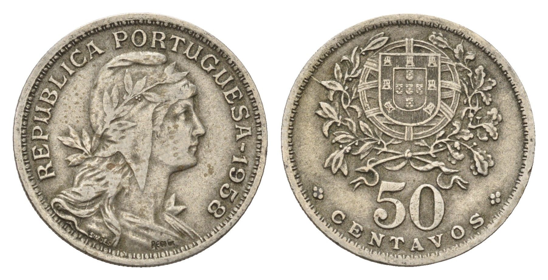 Португалия 50 сентаво 1929 KM 577 никель латунь 54-2251