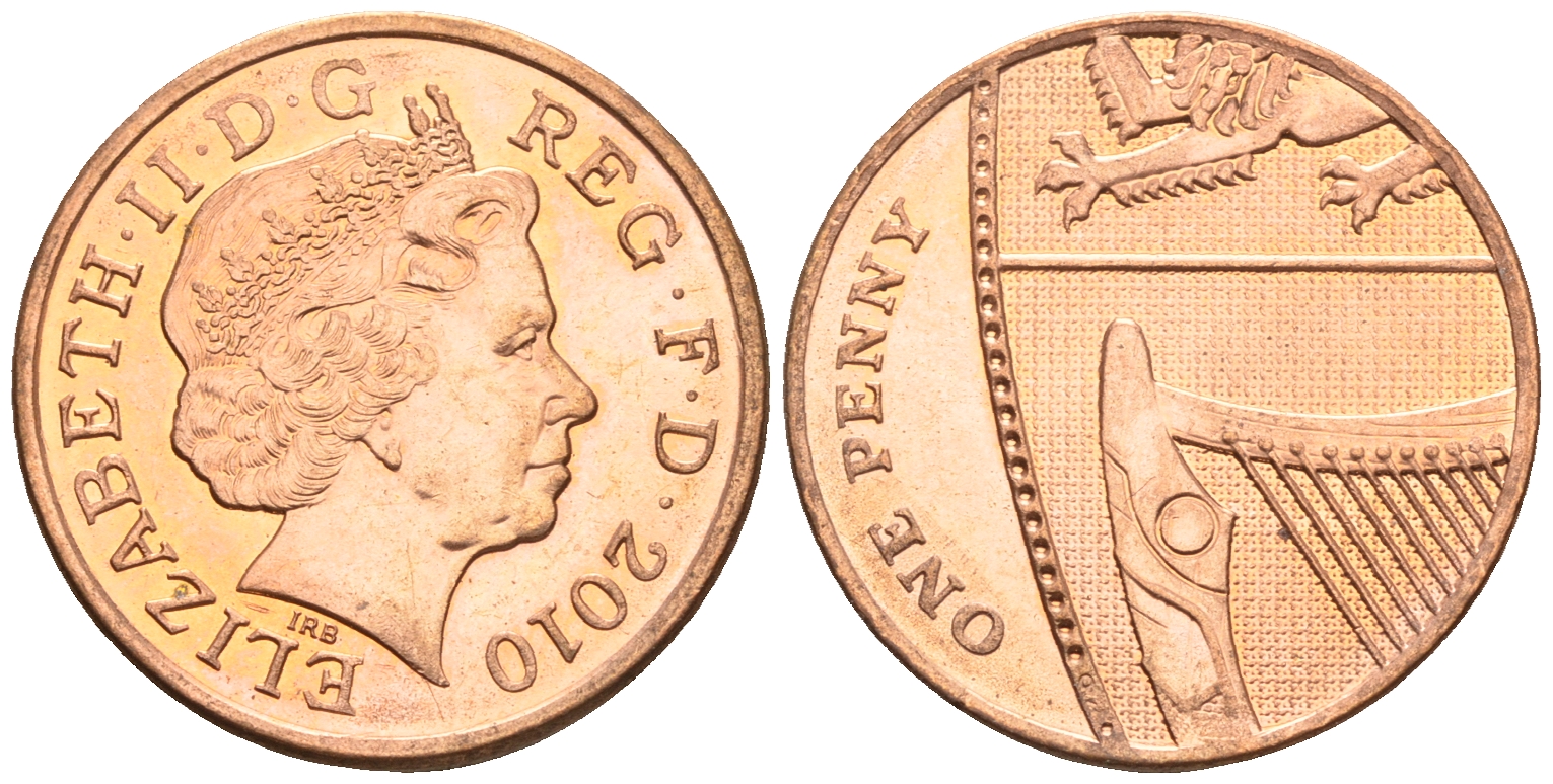 Великобритания 1 пенни 2010 Елизавета II (1952-2022) KM 1107, Spink B6 сталь плакированная медью 4609-714