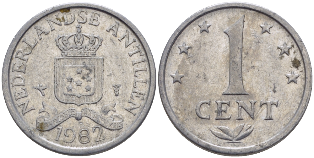 Нидерландские Антилы 1 цент 1982 Беатрикс (1980-2013) KM 8а алюминий 66-951