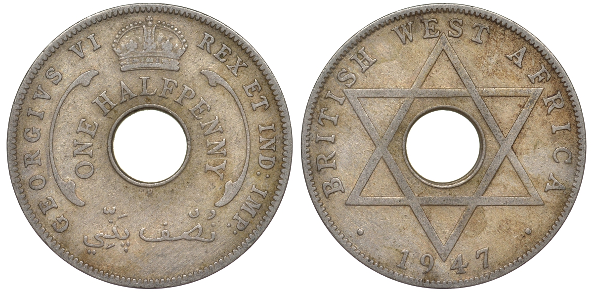 Британская Западная Африка 1/2 пенни 1947 H, Георг VI KM 18 медно-никель 25-1517
