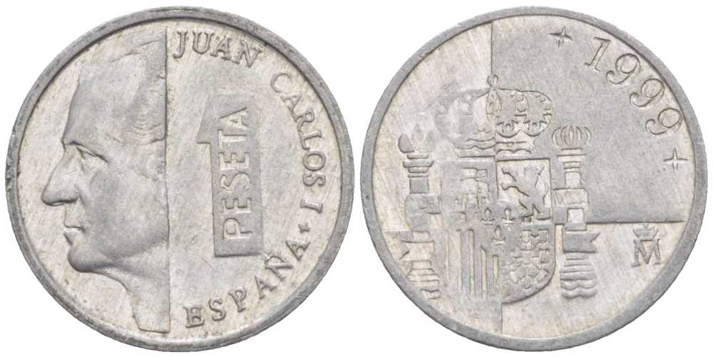 ИСПАНИЯ 1 ПЕСЕТА 1999 ХУАН КАРЛОС I (1975-) KM 832 алюминий 214-119