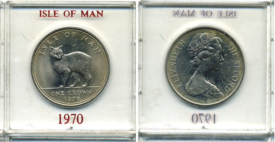 Остров Мэн 1 крона 1970 кошка Мэна, в оригинальной пластиковой коробке KM 18 медно-никель UNC 6-6-1-65