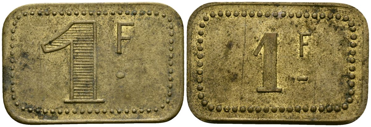 Франция 1 франк ND ресторанный жетон латунь 4166-146