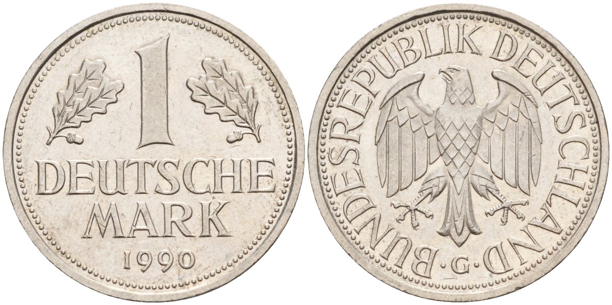 ФРГ 1 марка 1990 G KM 110, J. 385 медно-никель 4584-941