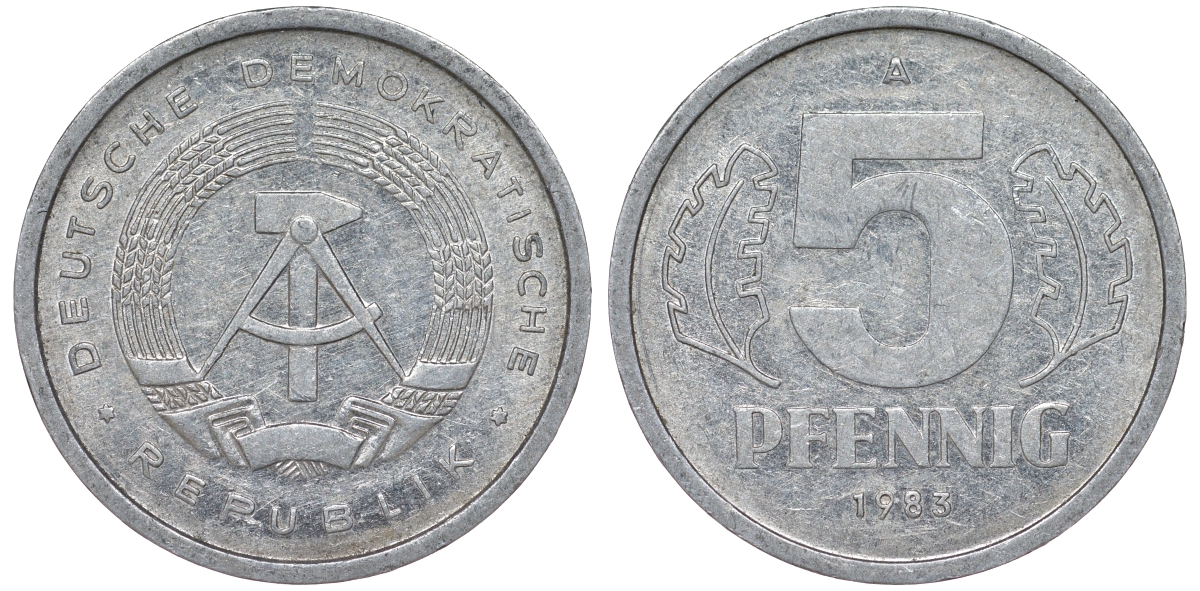ГДР 5 ПФЕННИГОВ 1983 A КМ 9.2 алюминий 62-443