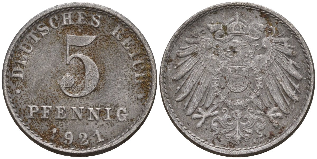 Германия 5 пфеннигов 1921 A KM 19, J. 297 железо 4151-641
